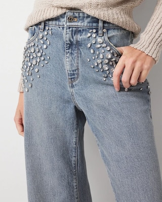 Rhinestone Extra High Rise Wide Leg Jean click to view larger image.