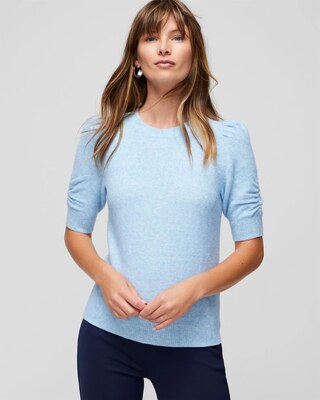 Elbow-Sleeve Soft Crew Gathered Pull Over