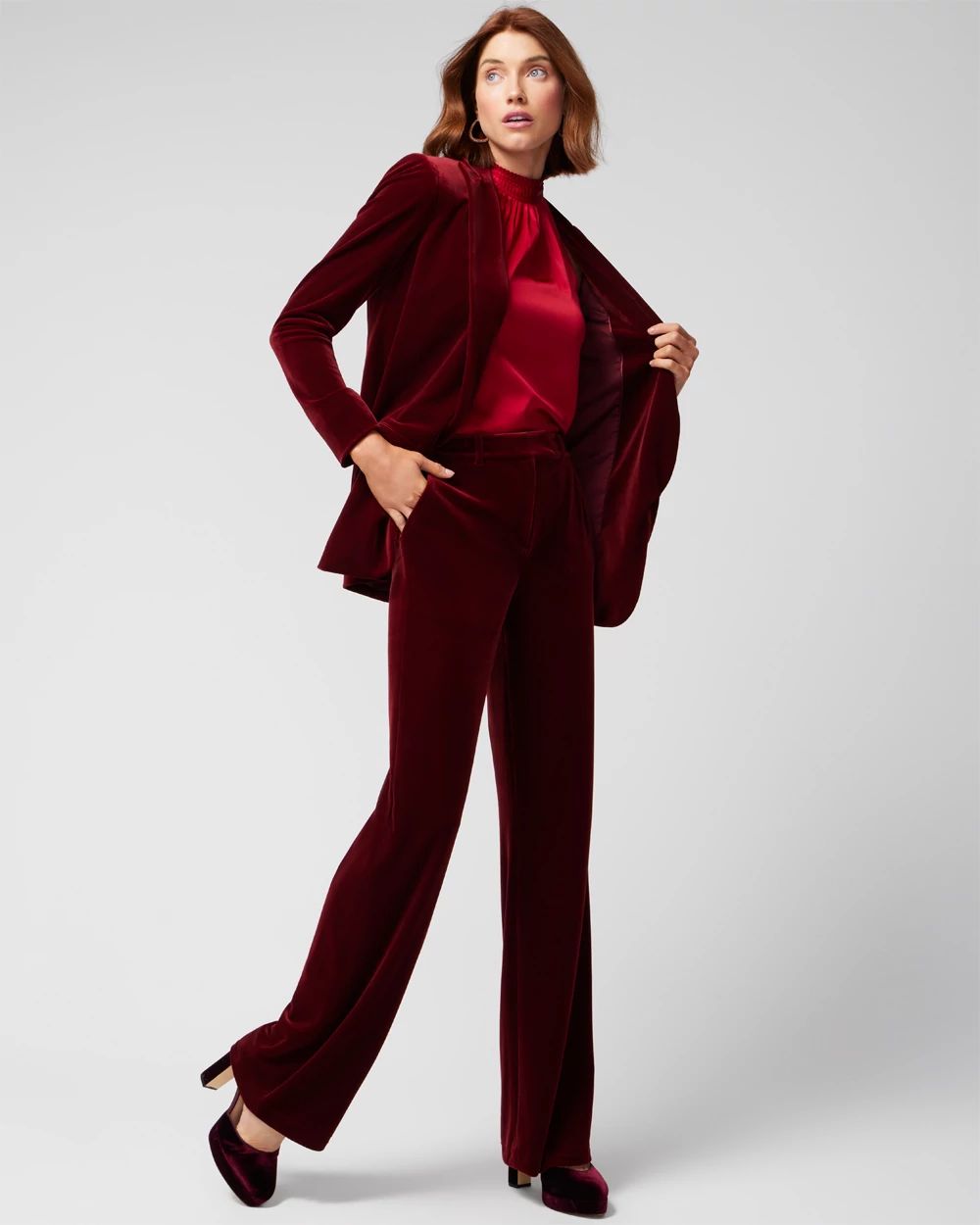 WHBM® Petite Luna Wide Leg Velvet Trousers click to view larger image.