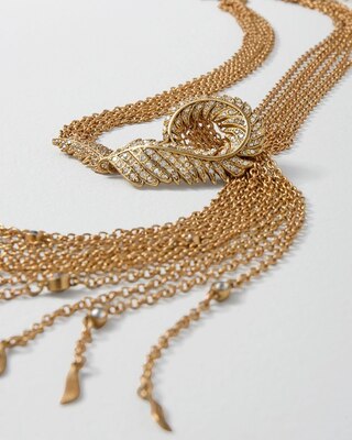 Feather & Crystal Y-Neck Tassel Necklace