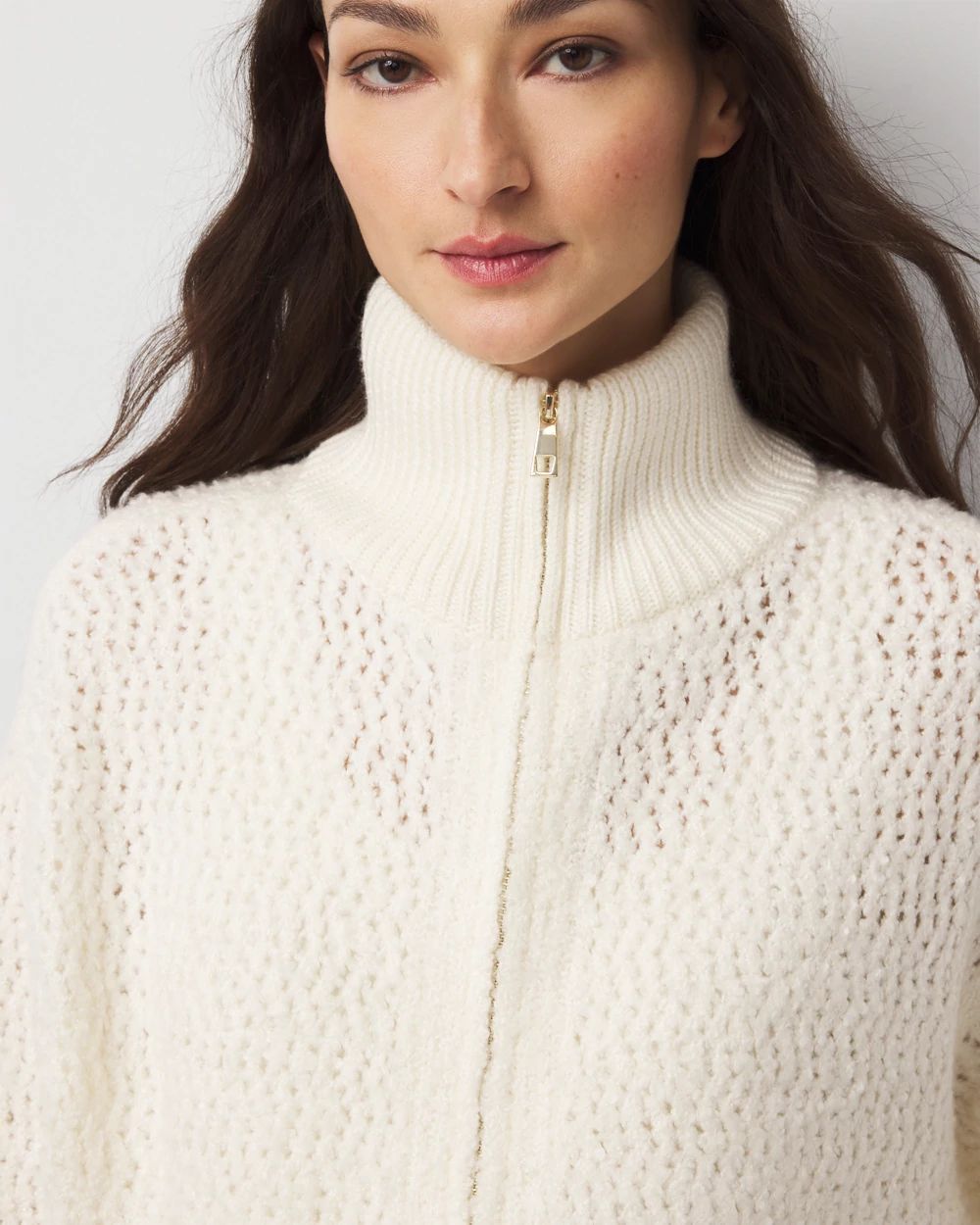 Petite Wool-Blend Zip-Front Cardigan