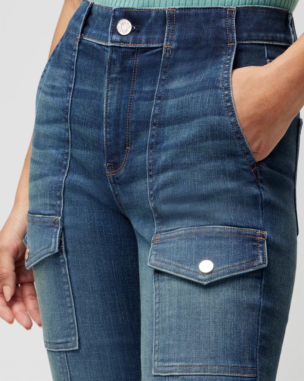 High-Rise Everyday Soft Denim  Cargo Skinny Flare Jeans click to view larger image.