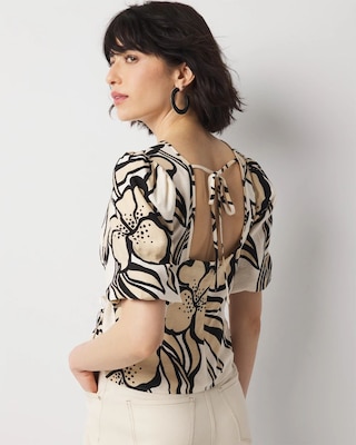 Puff-Sleeve Drawstring Blouse click to view larger image.