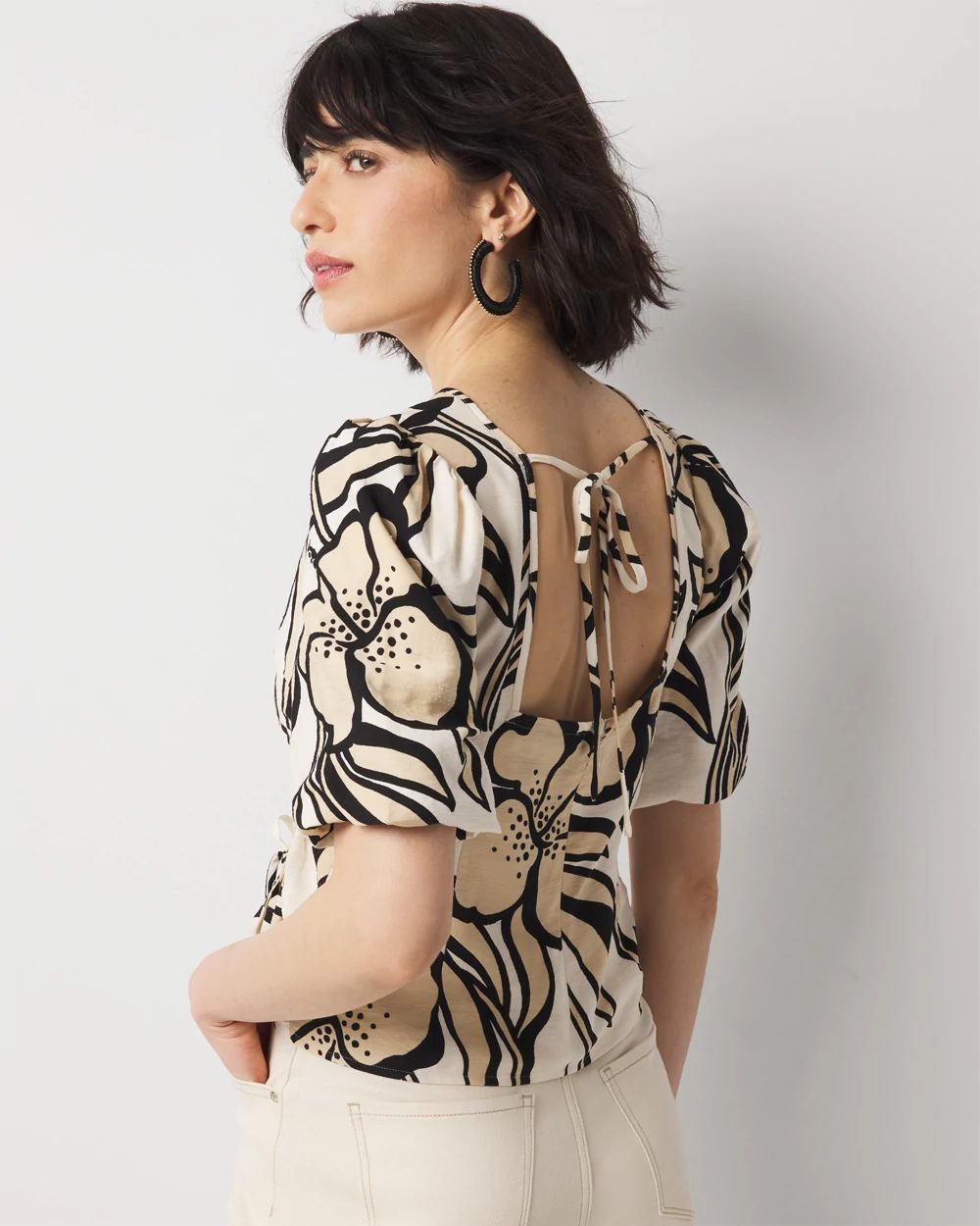 Puff-Sleeve Drawstring Blouse