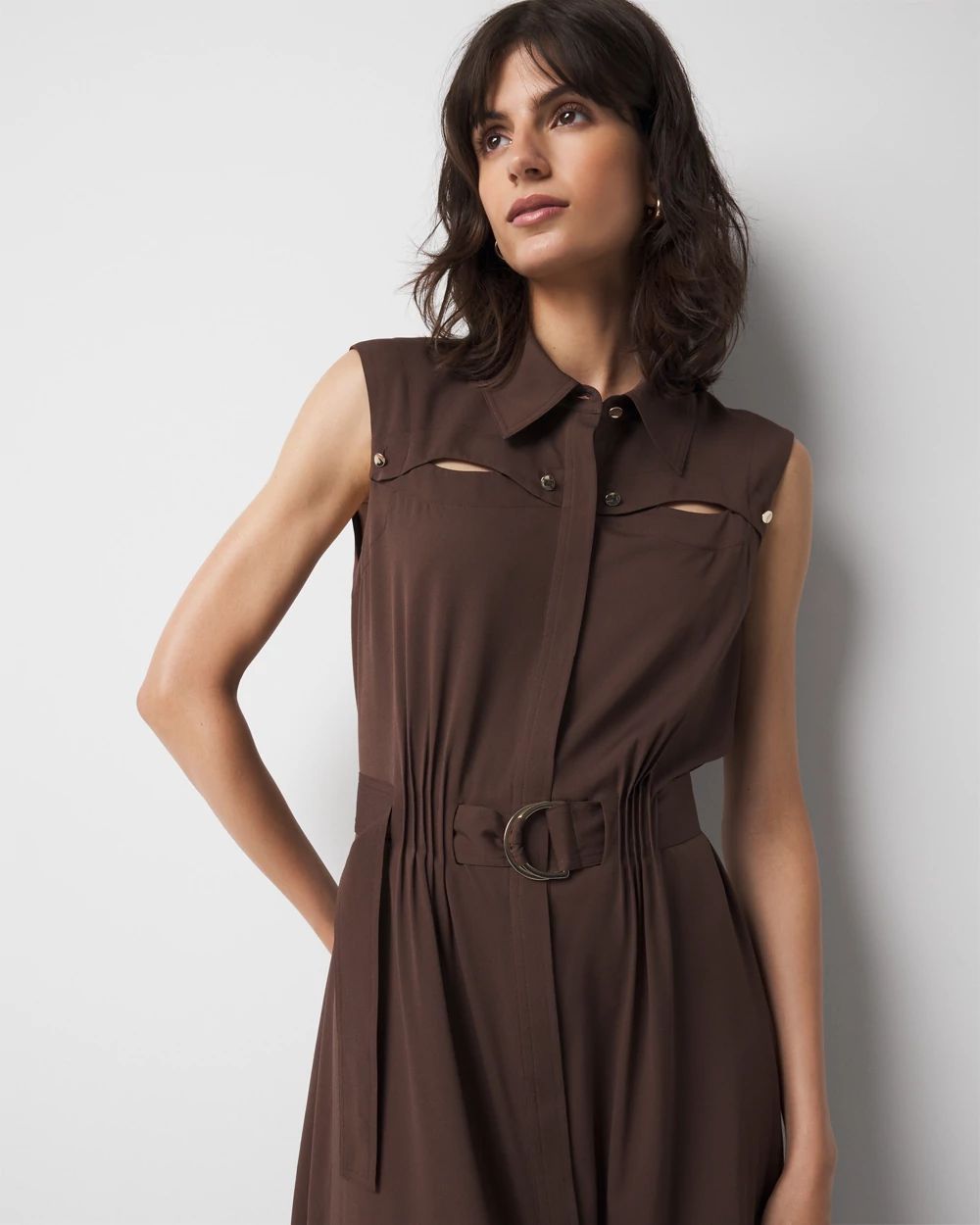 Sleeveless Cutout Pleated Midi Dress