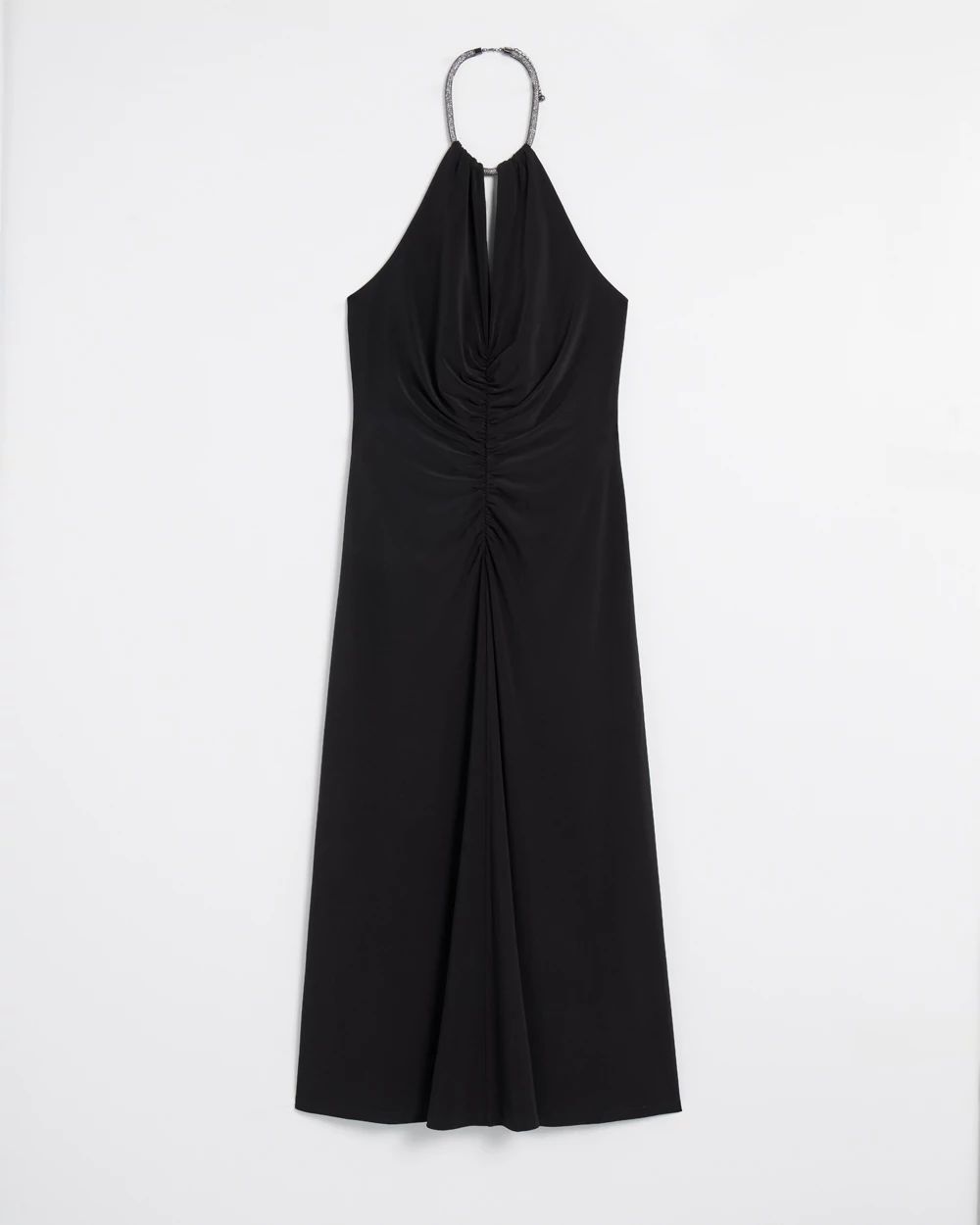 Petite Crystal Halter Ruched Matte Jersey Dress