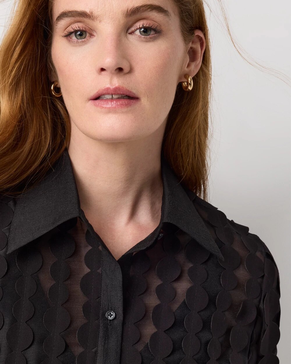 Laser Cut Dots Collared Shirt - image 3