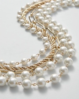Goldtone & Faux Pearl Multi-Row Necklace click to view larger image.