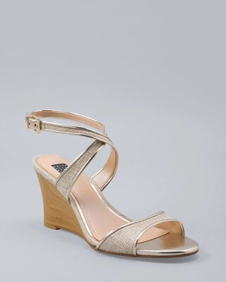 Metallic-Trim Linen Wedges