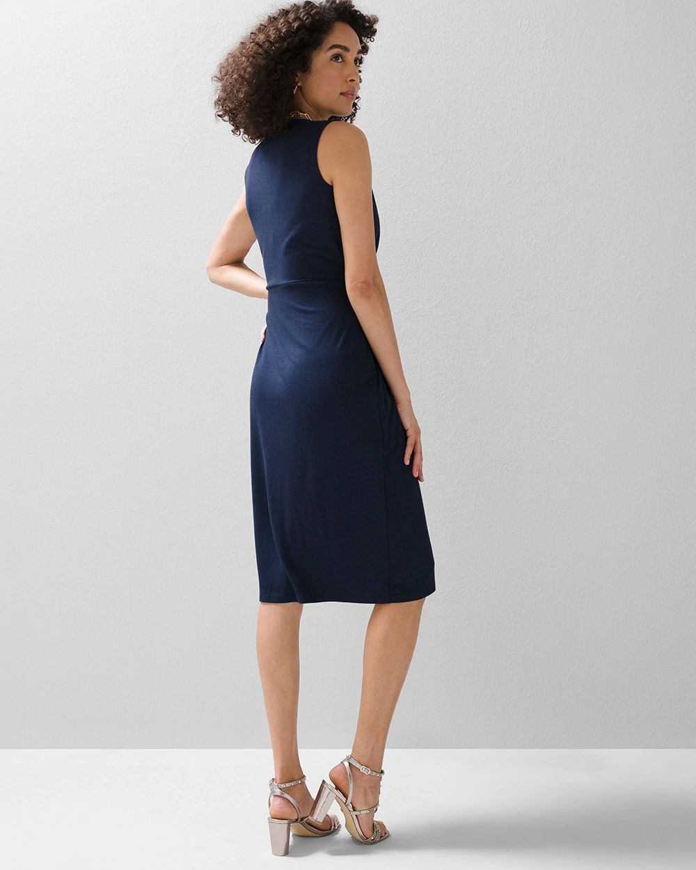 Sleeveless Draped Slub Sheath Dress