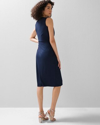 Sleeveless Draped Slub Sheath Dress