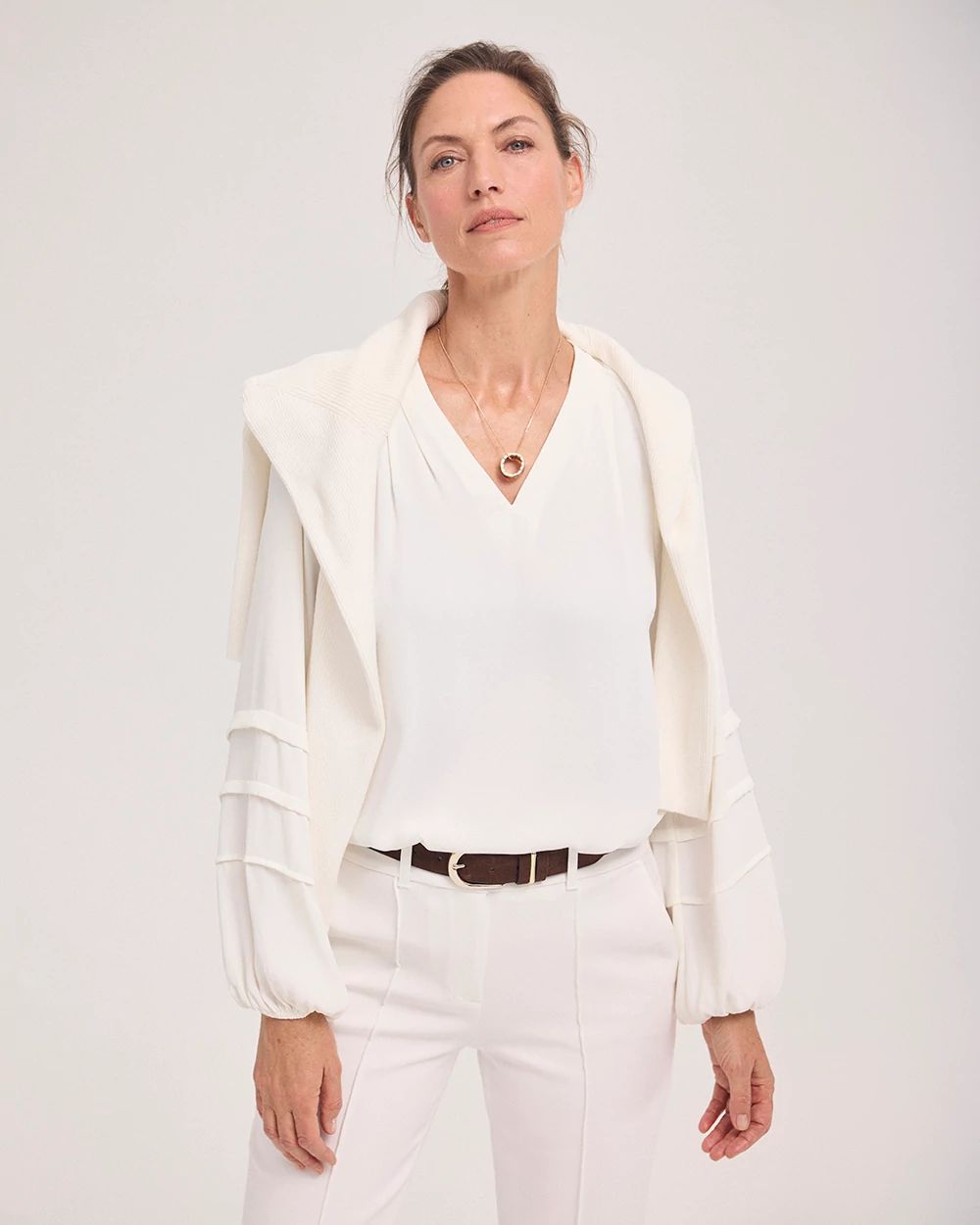 Pleated Sleeve Crepe Blouse