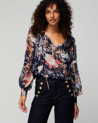 Long Sleeve Tie V-Neck Blouse