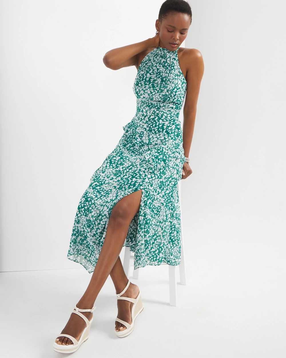 Ruffle Halter Midi Dress