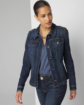 Button-Shoulder Denim Jacket