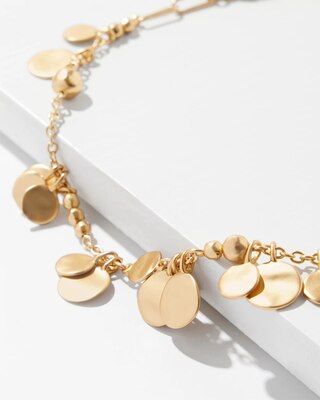 Goldtone Wavy Disc Single Strand Necklace