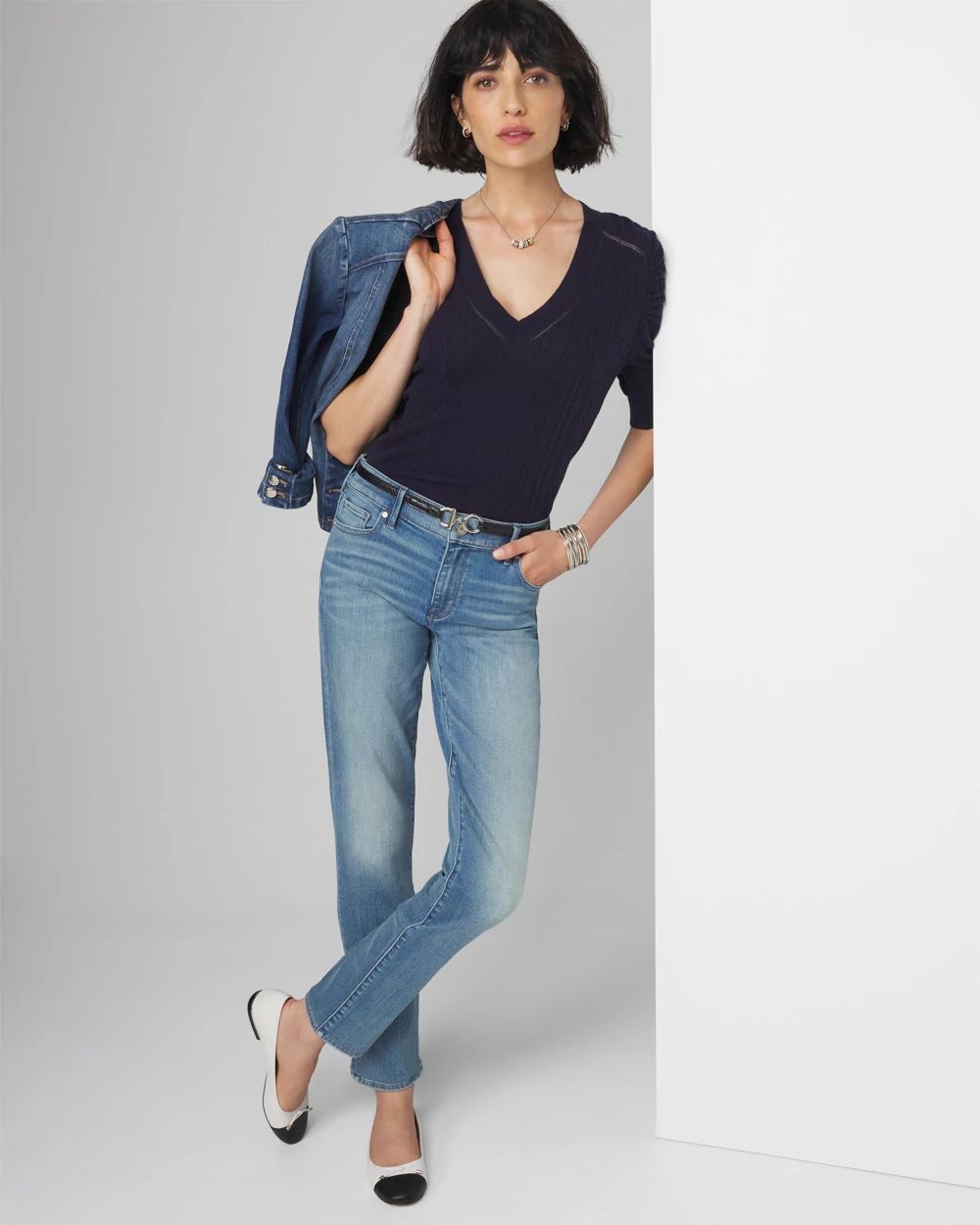 Cashmere-Blend Elbow-Sleeve Shirred Sweater