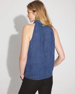 Denim Print Chiffon Halter Top click to view larger image.