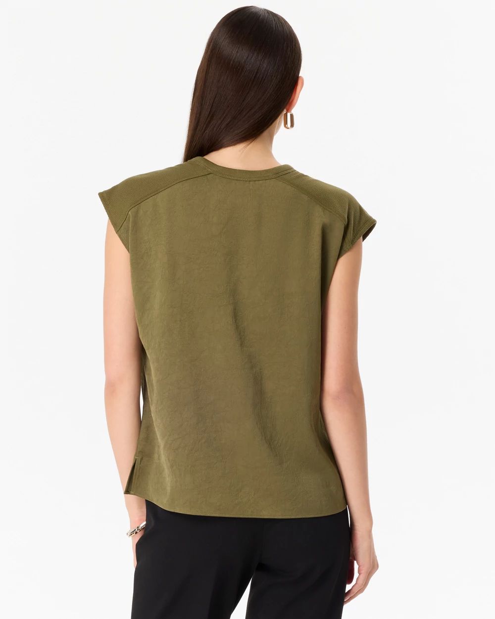 Ribbed Trim Satin Tee click to view larger image.