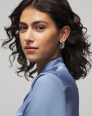 Silver Wavy Clear Crystal Hoop