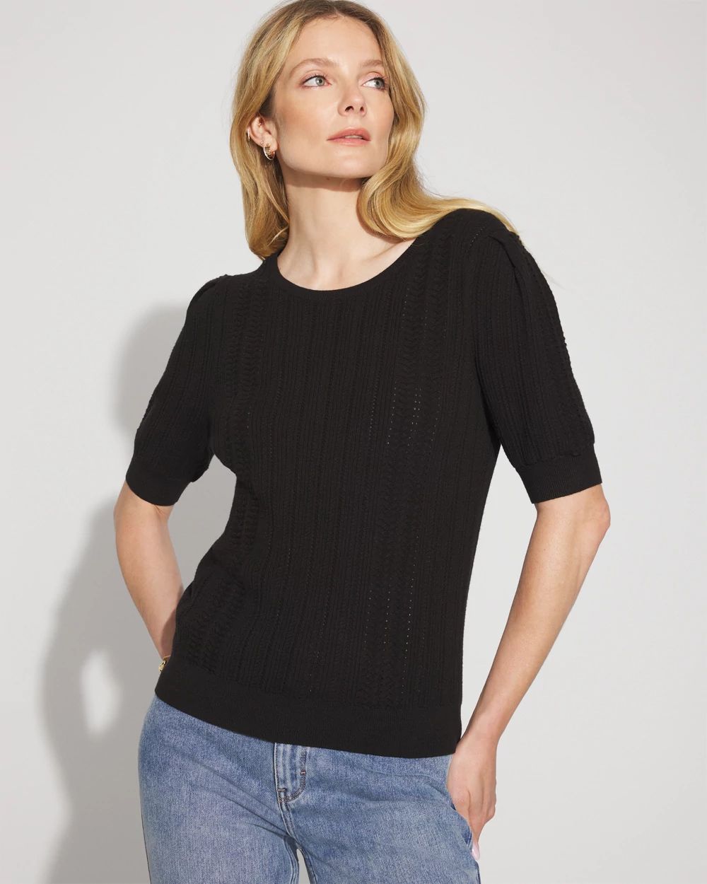 Pointelle Puff Sleeve Sweater click to view larger image.