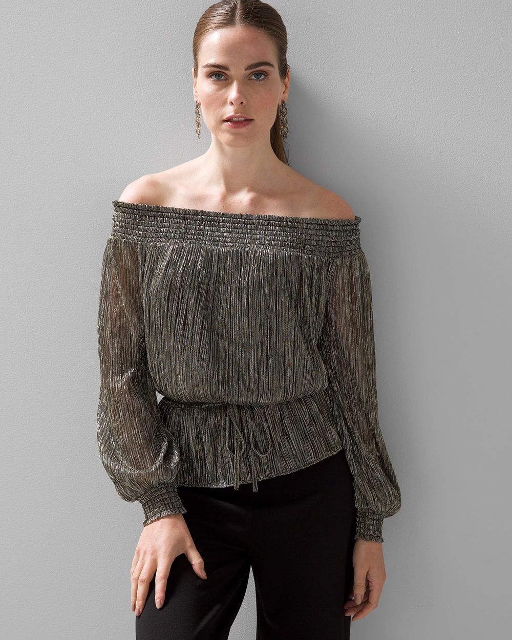 Long Sleeve Off-the-Shoulder Shimmer Top