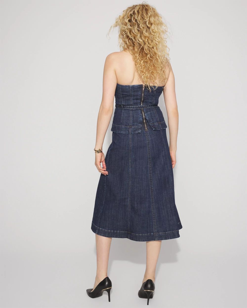 Strapless Denim Midi Dress