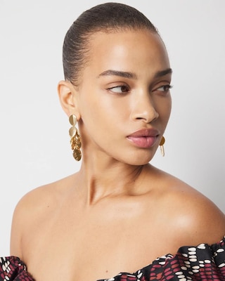 Gold Hammered Disc Drop Earrings