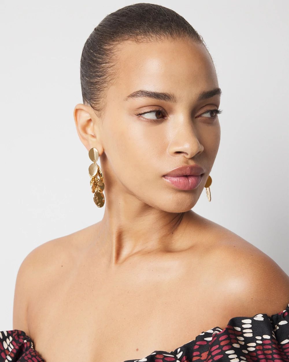Gold Hammered Disc Drop Earrings