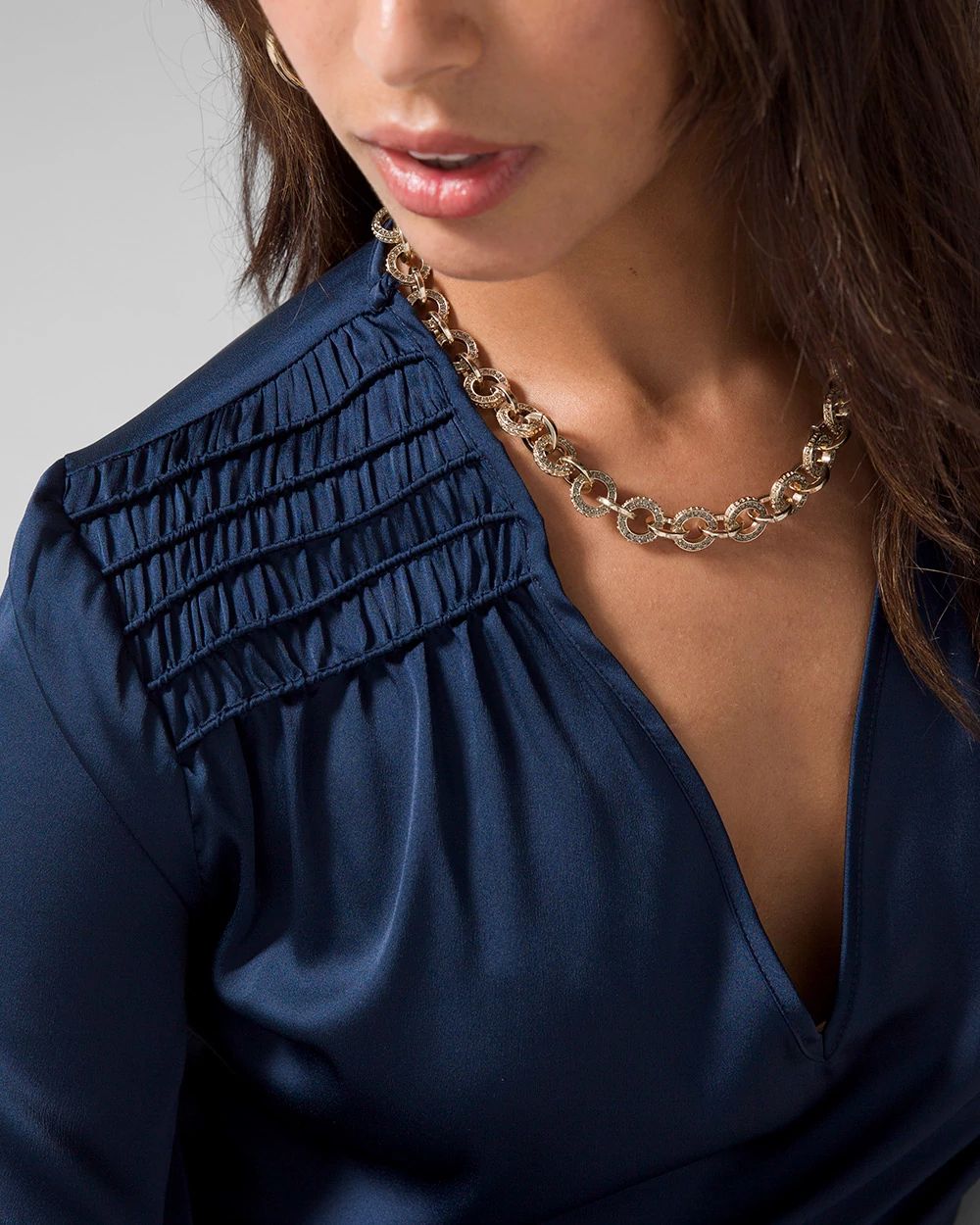 Smocked Shoulder Satin Blouse