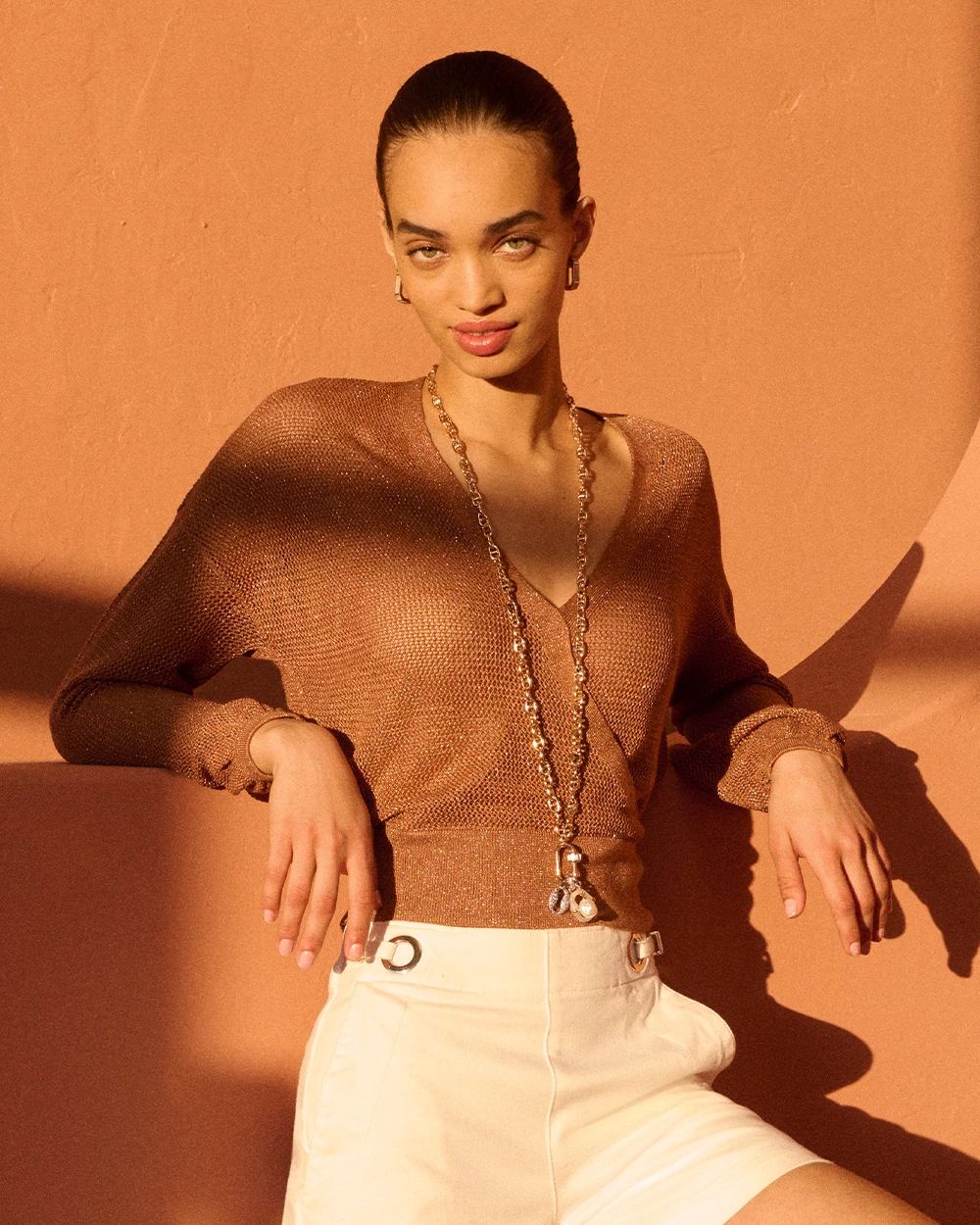 Bronze Shimmer Surplice Sweater