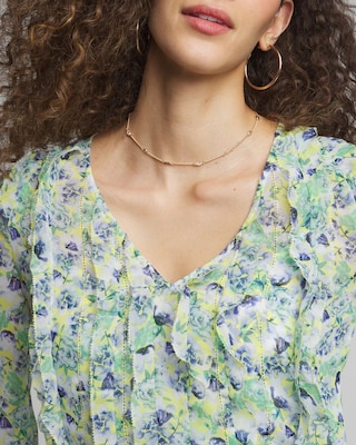 3/4 Sleeve V-Neck Ruffle Front Blouse