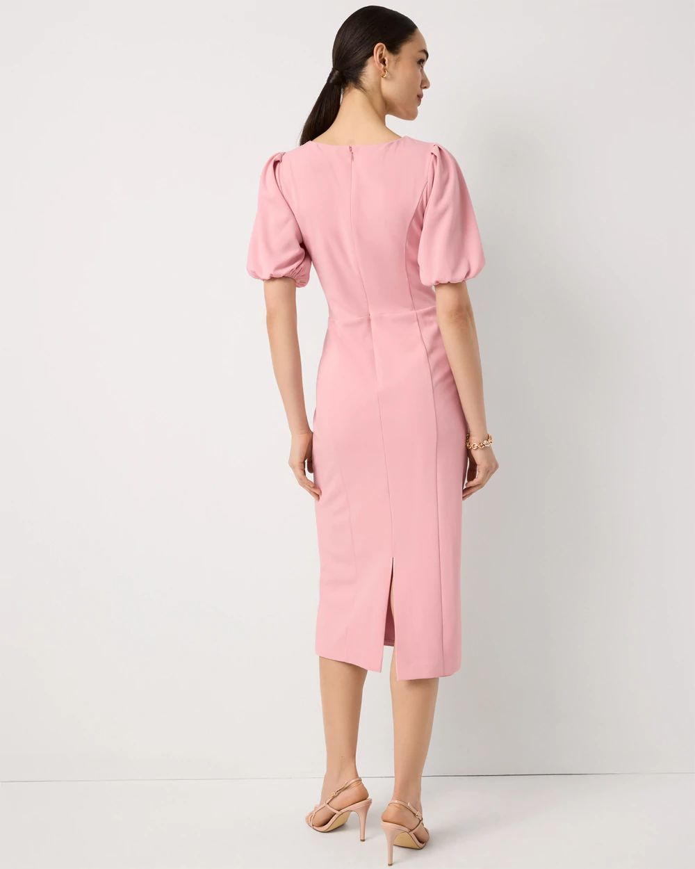 Puff Sleeve Midi Sheath Dress click to view larger image.