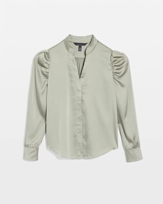 Y-Neck Ruched Shoulder Shirt click to view larger image.