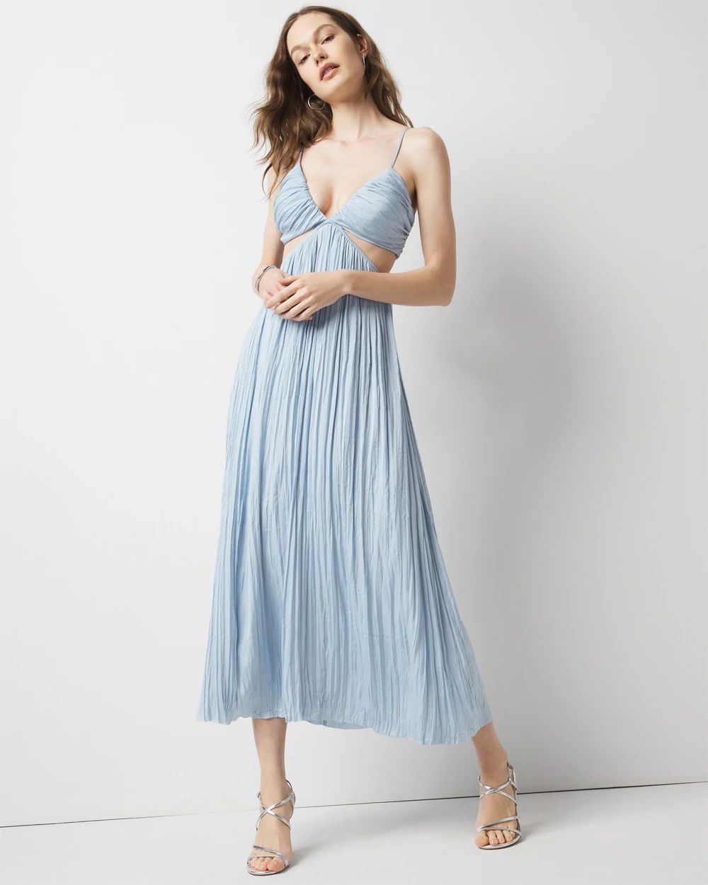 Textured Satin Cutout Midi Dress