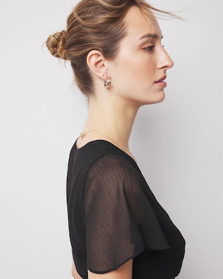Short Sleeve Flutter Wrap Midi Dress click to view larger image.