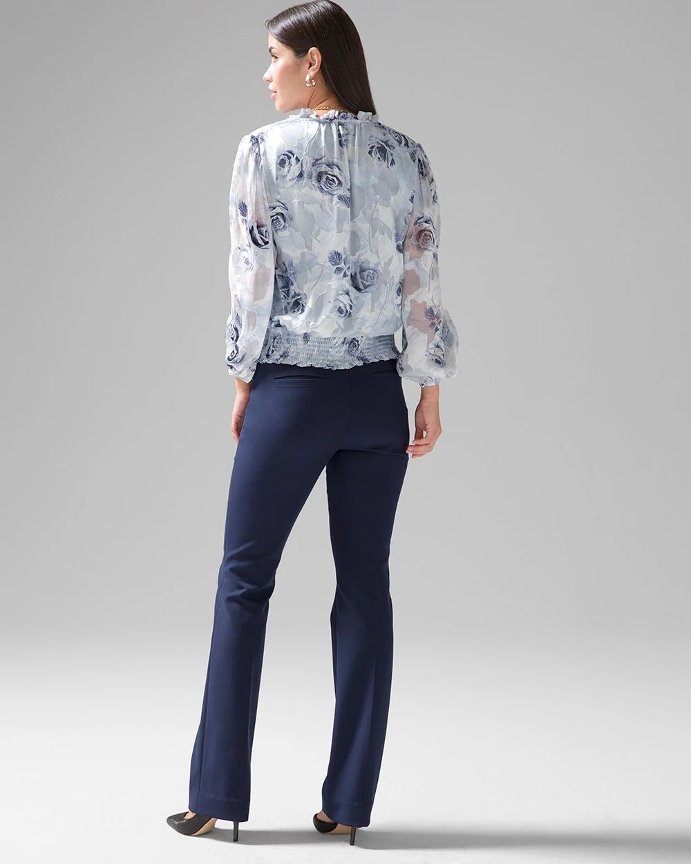 Silk Burnout Smocked Blouse