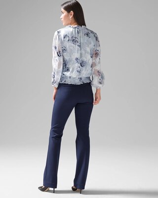 Silk Burnout Smocked Blouse