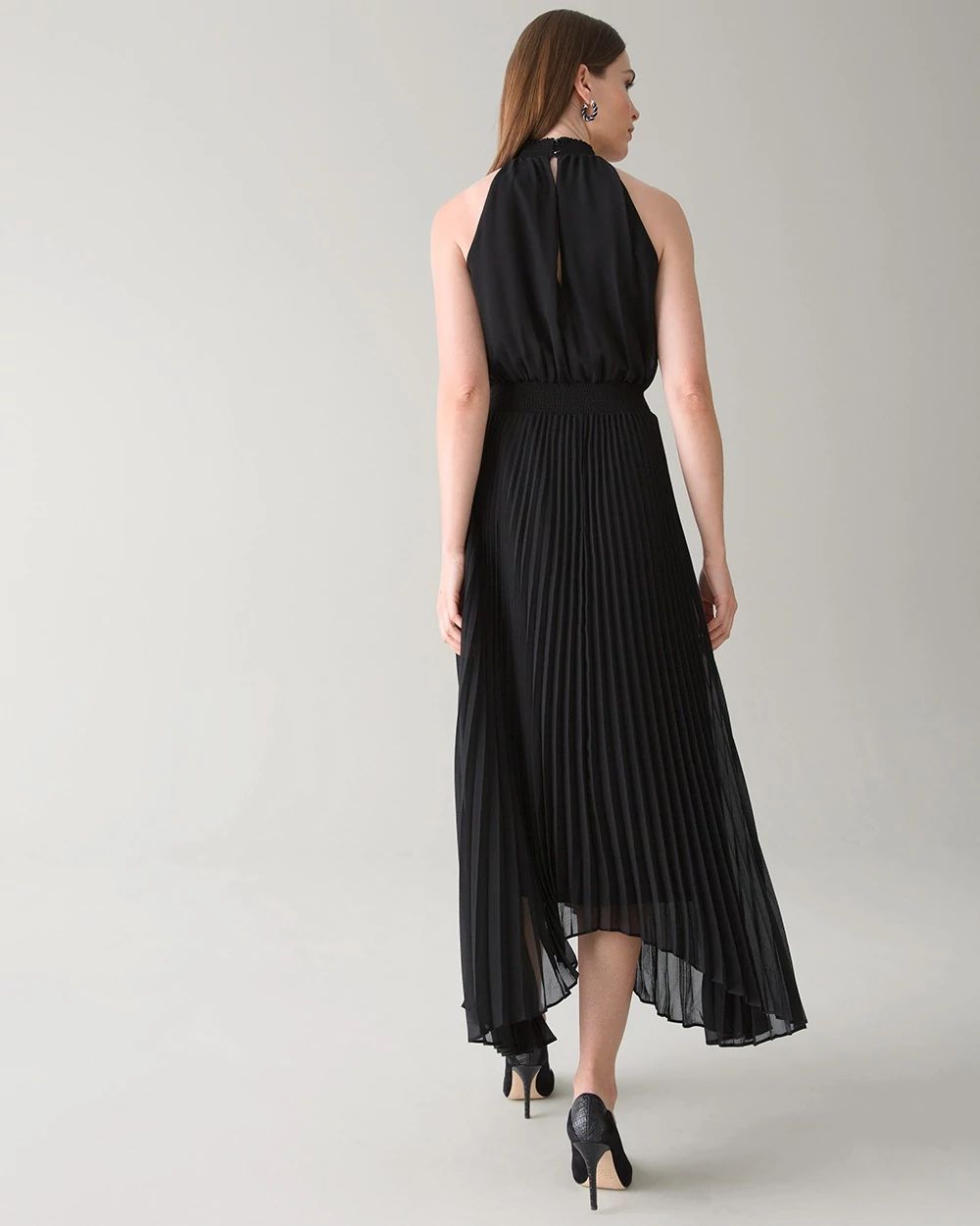 Sleeveless Smock Waist Pleated Midi Dress