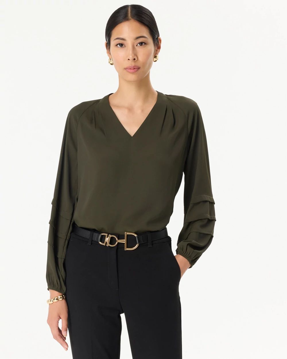 Pleated Sleeve Crepe Blouse