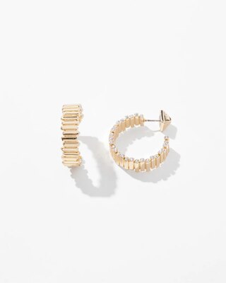 Gold Wavy Clear Crystal Hoops