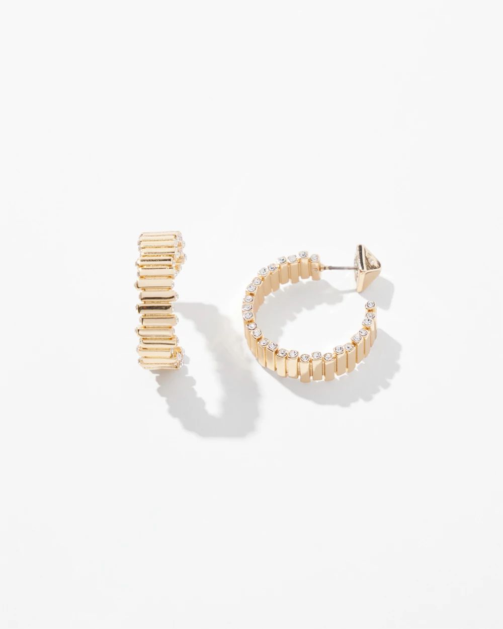 Gold Wavy Clear Crystal Hoops