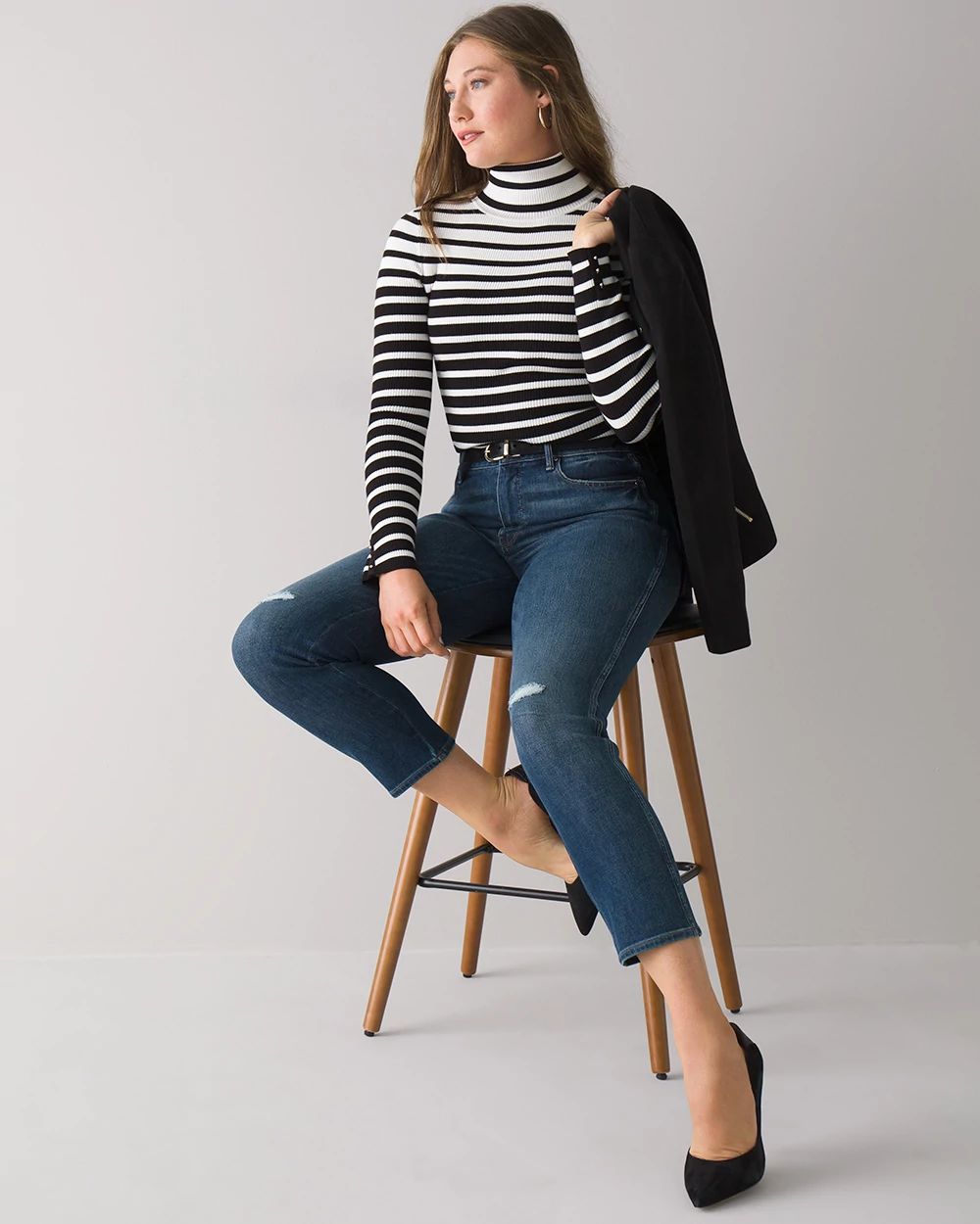 Curvy-Fit High-Rise Sculpt Destructed Straight Jeans