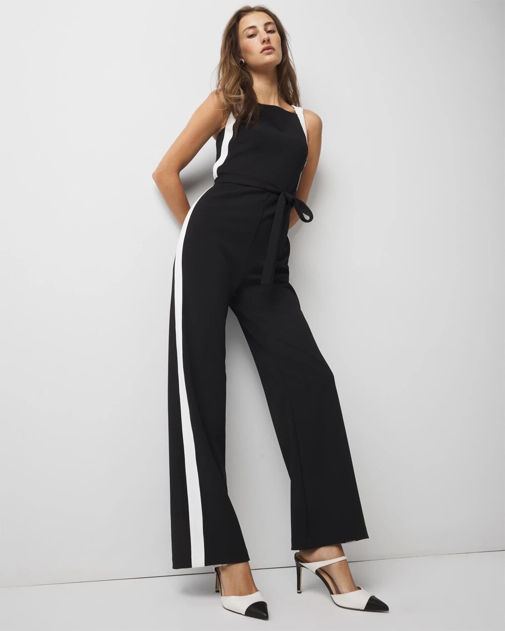 Petite Contrast Trim Wide Leg Jumpsuit | White House Black Market