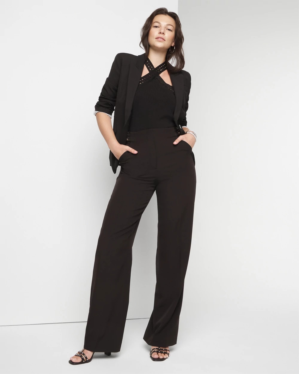 Buckle-Waist Wide-Leg Pant