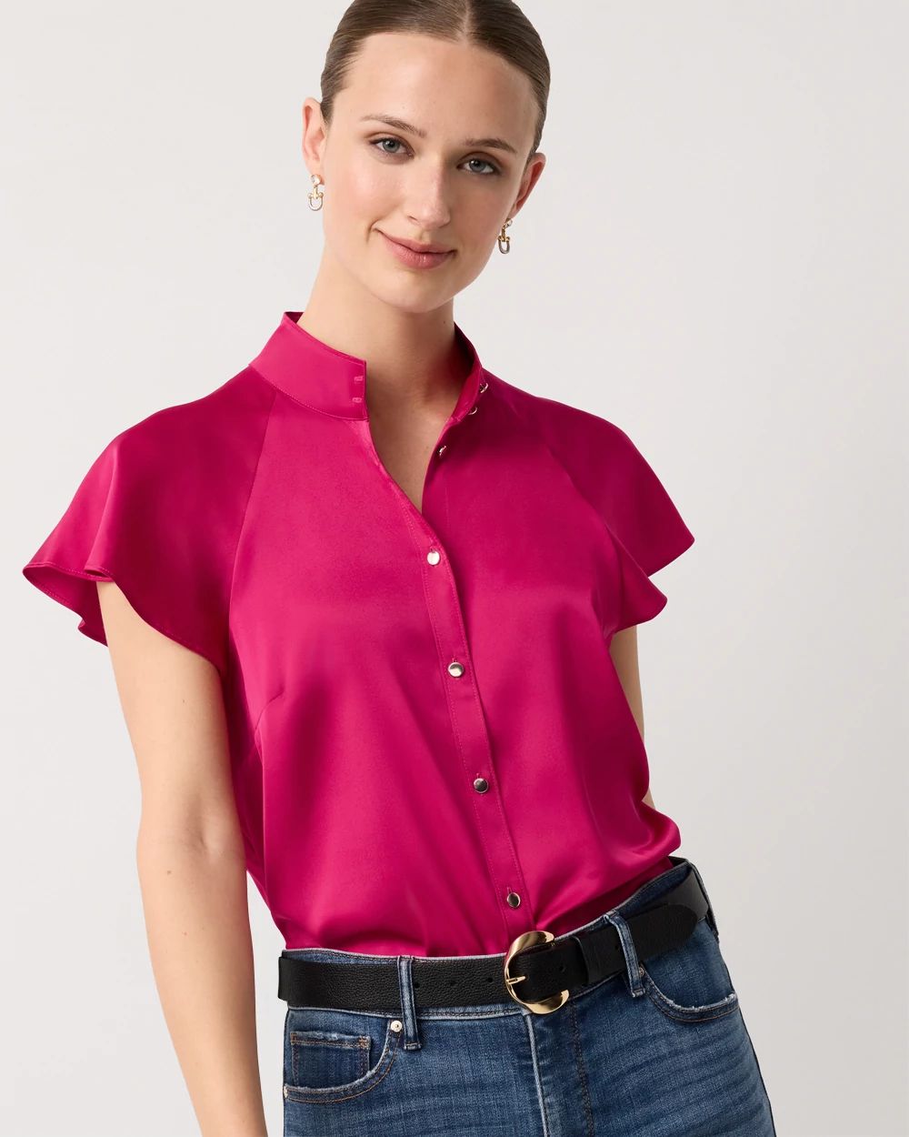 Flutter-Sleeve Satin Shirt