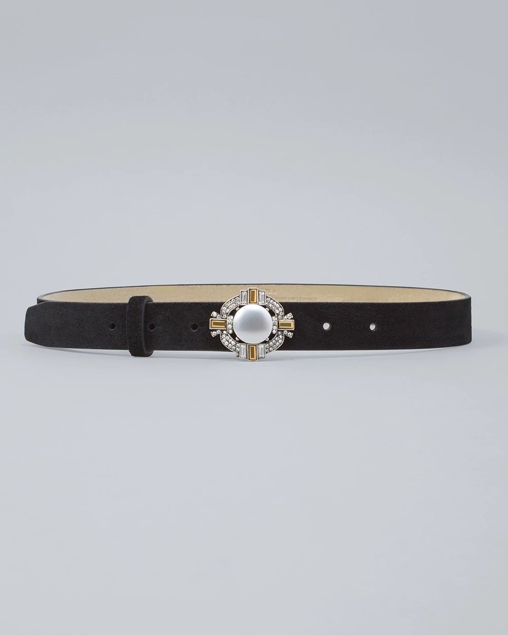 Embellished-Buckle Leather Skinny Belt