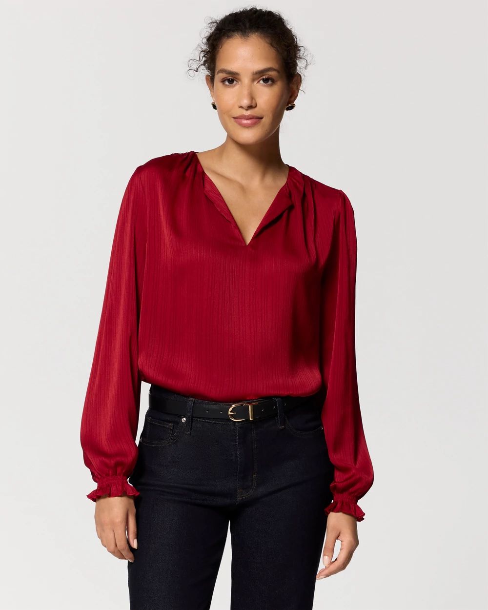 Shadow Stripe Satin Blouse click to view larger image.