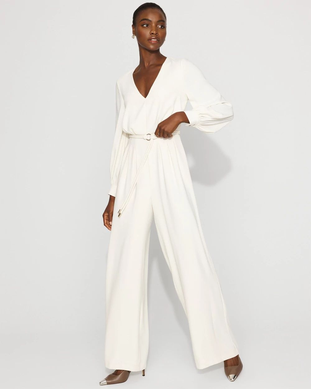 Sheer Sleeve Crepe Jumpsuit