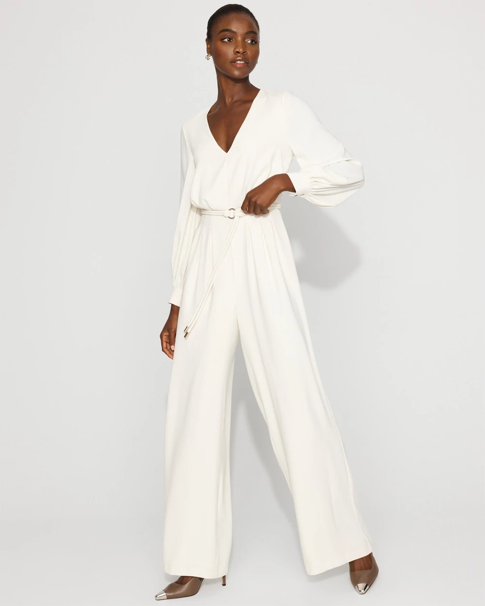 Sheer Sleeve Crepe Jumpsuit